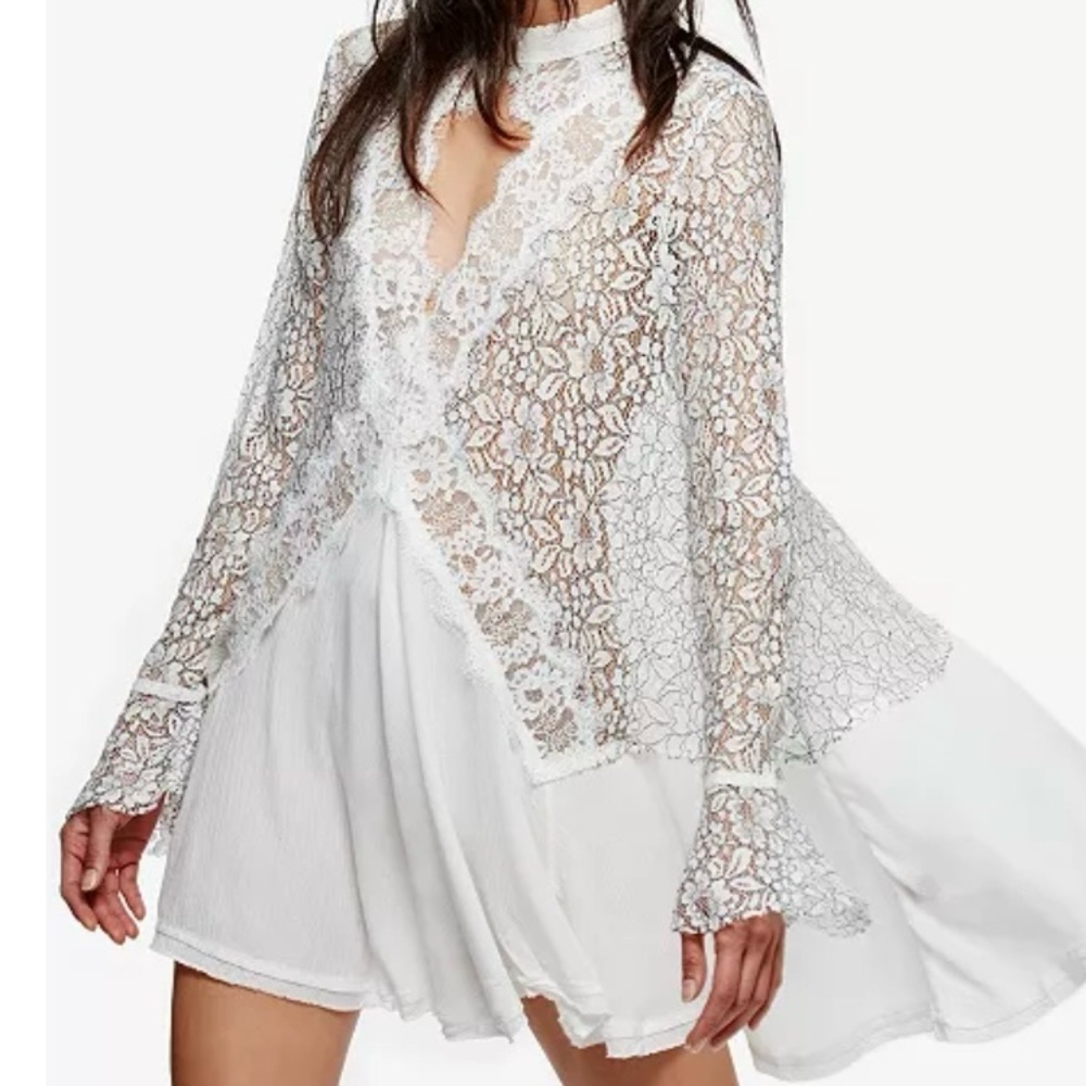Free People White Tell Tale Cutout Lace Tunic Size L
